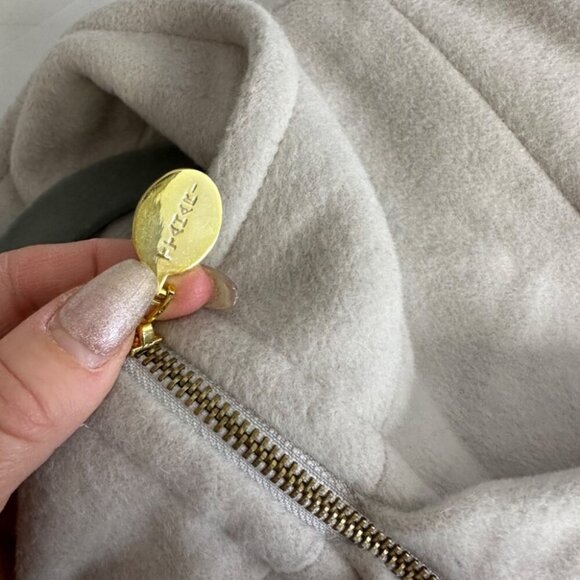 T TAHARI Light Gray Wool Blend Victorian Ruffle Front Mock Neck Pea Coat Size 12 - Picture 13 of 16